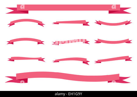 Définir onze bannières rubans rose rouge amour romantique Banque D'Images
