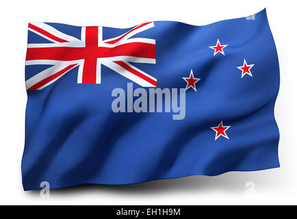 Waving Flag of New Zealand isolé sur fond blanc Banque D'Images