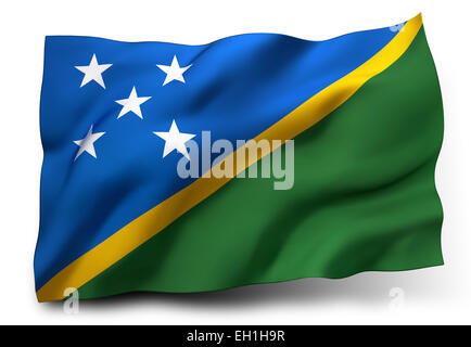 Waving Flag des Îles Salomon isolé sur fond blanc Banque D'Images