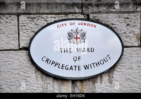 Un signe pour le quartier de Cripplegate Sans sur st. Giles église au Barbican, Londres Banque D'Images
