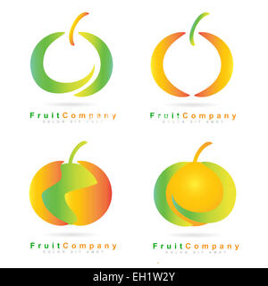 Set créatif des icônes des fruits comme apple ou orange Banque D'Images