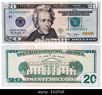 Billet de 20 dollars, Andrew Jackson, La Maison Blanche, USA, 2009 Banque D'Images