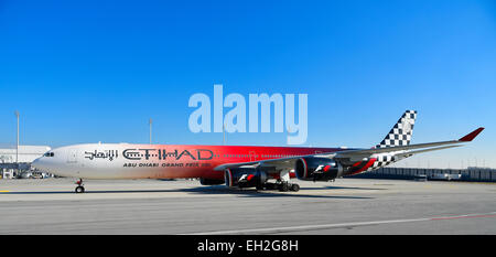 Airbus a 340, en rouleau, Etihad, f1, grand prix, avion, avion, avion, vue, panorama, Banque D'Images