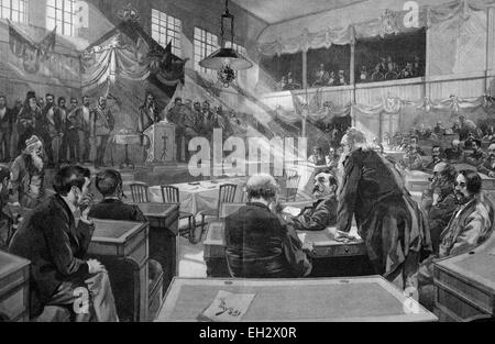 Réunion de la Rada Assemblée Nationale de Serbie, gravure sur bois, circa 1871 Banque D'Images