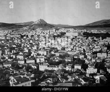 L'un des premiers autotypes d'Athènes, vu de l'Acropole, de la Grèce, de photographie historique, 1884 Banque D'Images