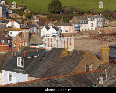 Kingsand et tempête Cawsand Cornwall UK tour horloge endommagé Banque D'Images