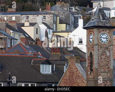 Kingsand et tempête Cawsand Cornwall UK tour horloge endommagé Banque D'Images