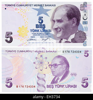 Billet de 5 Cri, Kemal Atatürk, Turquie, 2009 Banque D'Images