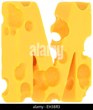 Cheeze font M lettre isolée sur fond blanc Banque D'Images