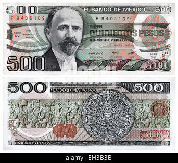 Billet de 500 pesos, président Francisco Madero Ignacio Gonzalez, Mexique, 1984 Banque D'Images