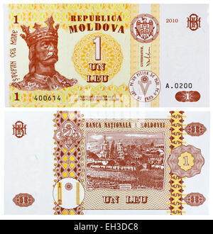 1 Leu billet, Stephen Musat III le Grand (Stefan cel Mare), le monastère de Capriana, Moldova, 2010 Banque D'Images