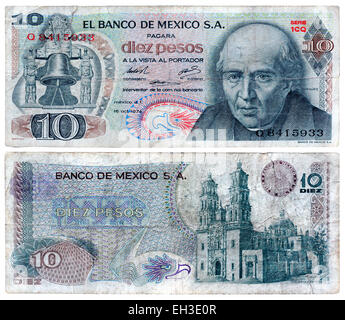 Billet de 10 pesos, Miguel Hidalgo y Costilla, Mexique, 1974 Banque D'Images