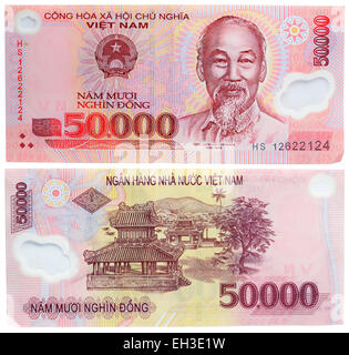 Billet de 50000 dong, Ho Chi Minh, bâtiments en Hua, Vietnam, 2003 Banque D'Images