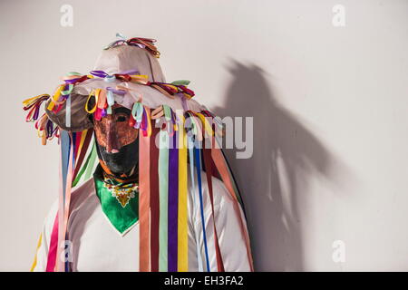 Unanu, Navarra, Espagne. Feb 15, 2015. Un garçon vêtu comme amuxarro «' figure dans l'ancestral carnaval de Unanu en Navarra province, Espagne. © Celestino Arce/ZUMAPRESS.com/Alamy Live News Banque D'Images