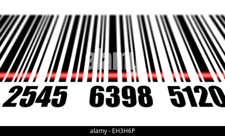 Lecture de codes barres sur fond blanc. La profondeur de champs. Banque D'Images