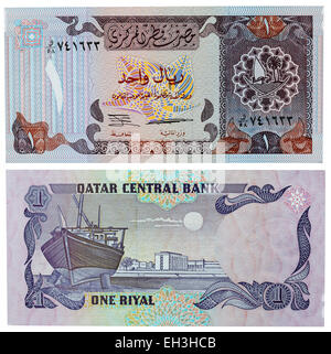 1 riyal du Qatar, bateau, billets, 1985 Banque D'Images