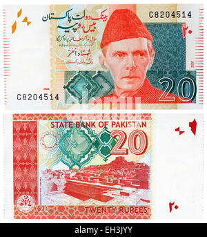 Billet de 20 roupies, Muhammad Ali Jinnah, Pakistan, 2007 Banque D'Images