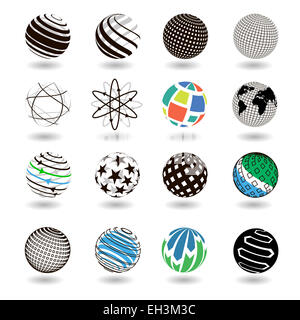 Illustration des icônes Globe noir et blanc Banque D'Images