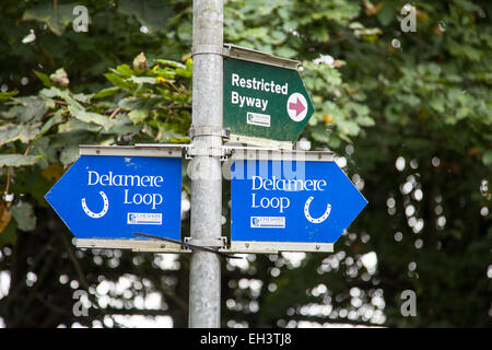 Panneaux pour la boucle Delamere, un bridleway pour chevaux, près de Delamere Forest Cheshire England UK Banque D'Images