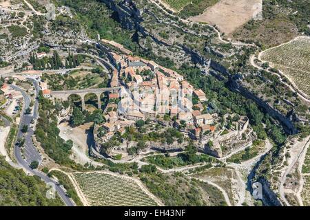 La France, l'Hérault, Minerve, étiqueté Les Plus Beaux Villages de France (Les Plus Beaux Villages de France), le village (vue aérienne) Banque D'Images