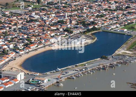 En France, en Vendée, L'Aiguillon sur Mer, le village et le lac (vue aérienne) Banque D'Images