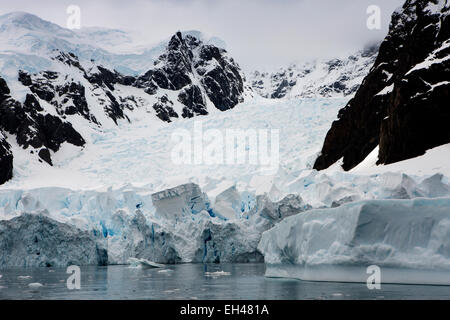 L'antarctique, Paradise Bay, fin de la rupture dans la mer pour former des icebergs Banque D'Images