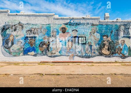 United States, au Mississippi, Leland, murale sur l'autoroute 61, la Route du Blues, Banque D'Images