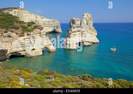 Grèce, les Cyclades, l'île de Milos, Kleftiko Banque D'Images