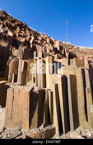 La Namibie, région de Kunene, Damaraland, tuyaux d'orgue de basalte près de Twyfelfontein Banque D'Images