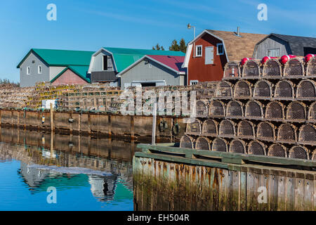 Fisherman's wharf dans les régions rurales de l'Île du Prince-Édouard chargé avec des casiers à homard. Banque D'Images