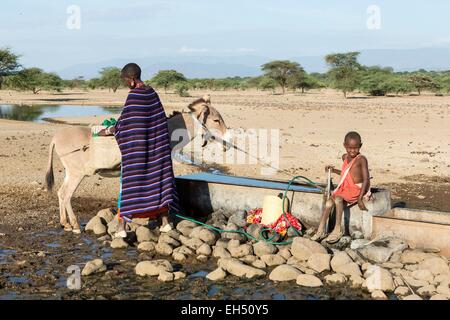 Au Kenya, le lac Magadi, à un peuple masai waterpoint Banque D'Images