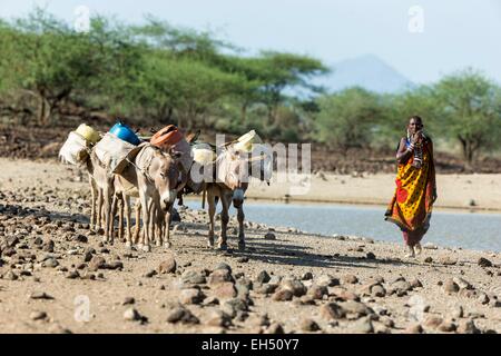 Au Kenya, le lac Magadi, à un peuple masai waterpoint Banque D'Images