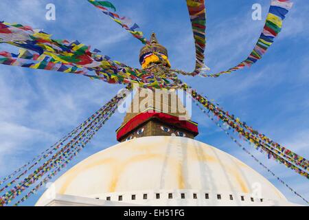 Le Népal, Katmandou, Bodhnath, classé au Patrimoine Mondial de l'UNESCO, le plus grand stupa en Asie Banque D'Images