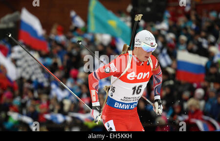 Kontiolahti (Finlande). 07Th Mar, 2015. Le biathlète Johannes Thingnes Boe de Norvège en action pendant le 10km sprint aux Championnats du monde de biathlon à Kontiolahti (Finlande), 07 mars 2015. Photo : Ralf Hirschberger/dpa/Alamy Live News Banque D'Images