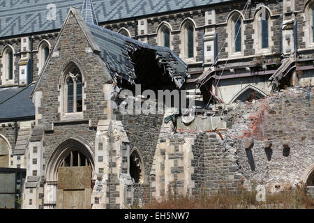 Dégâts causés par le tremblement de terre 2011 La Cathédrale de Christchurch en Nouvelle-Zélande Banque D'Images