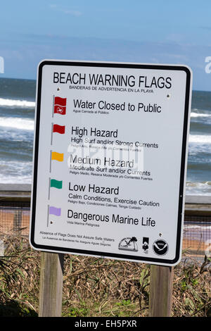 Drapeaux d'avertissement plage Signe, Flagler Beach, Florida, USA Banque D'Images