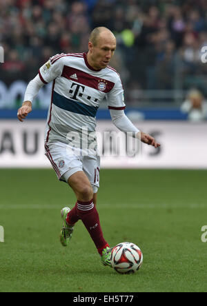 Hanovre, Allemagne. 07Th Mar, 2015. La Munich Arjen Robben en action au cours de la Bundesliga match de foot entre Hannover 96 et le FC Bayern Munich, sur la scène de l'IDH à Hanovre, Allemagne, 07 mars 2015. Photo : Carmen Jaspersen/dpa/Alamy Live News Banque D'Images