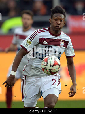 Hanovre, Allemagne. 07Th Mar, 2015. Munich, David Alaba en action au cours de la Bundesliga match de foot entre Hannover 96 et le FC Bayern Munich, sur la scène de l'IDH à Hanovre, Allemagne, 07 mars 2015. Photo : Peter Steffen/dpa (EMBARGO SUR LES CONDITIONS - ATTENTION - En raison de la lignes directrices d'accréditation, le LDF n'autorise la publication et l'utilisation de jusqu'à 15 photos par correspondance sur internet et dans les médias en ligne pendant le match)/dpa/Alamy Live News Banque D'Images