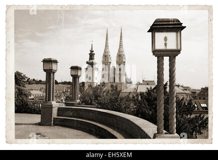 Vue panoramique, Zagreb à partir de la haute ville à la Cathédrale vintage photo Banque D'Images