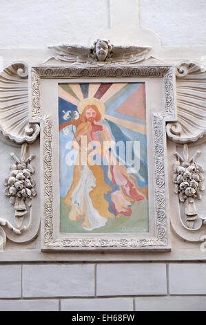 Saint Joseph la fresque sur la façade de la maison à Graz, en Styrie, Autriche le 10 janvier 2015. Banque D'Images