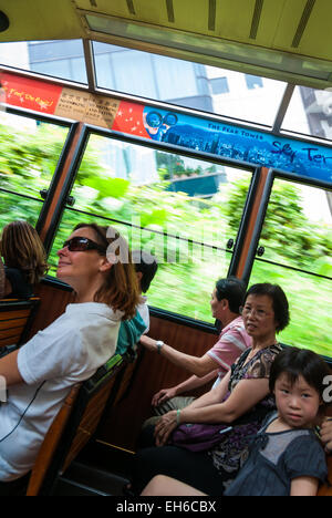 Équitation le funiculaire escarpé connu comme 'le Peak Tram' pour le Pic à Hong Kong Banque D'Images