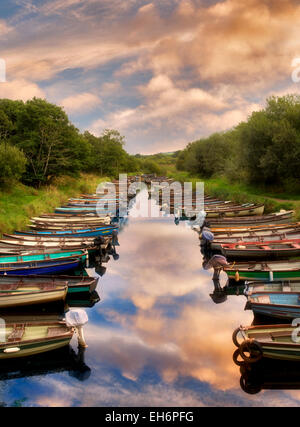 Bateaux de pêche de petite anse. Le Parc National de Killarney, Irlande. Banque D'Images