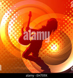 Illustration avec rock guitar player en action contre un haut-parleur à l'aide de modèles tirés avec demi-ton dans le style de l'étiquette Banque D'Images
