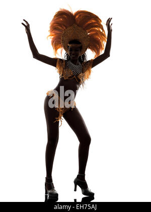 Une femme africaine samba dancer dancing silhouette sur fond blanc Banque D'Images