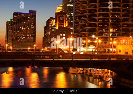 Pont de State Street à Chicago. Chicago, Illinois, États-Unis Banque D'Images