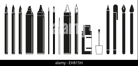 Noir et blanc plat simple scripts et outils de dessin Banque D'Images