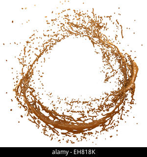 Chocolat chaud ou de cacao, forme ronde splash isolated on white Banque D'Images