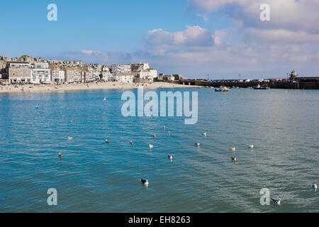 Ville port et Smeaton's Pier St Ives Cornwall England Europe Banque D'Images