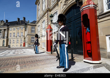 Des gardes au Palais Royal d'Amalienborg, Copenhague, Danemark, Scandinavie, Europe Banque D'Images