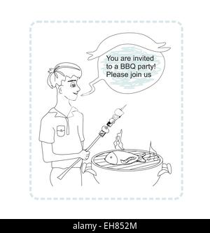 La Cuisine De L Homme Sur Son Barbecue Doodle Drole Illustration Image Vectorielle Stock Alamy